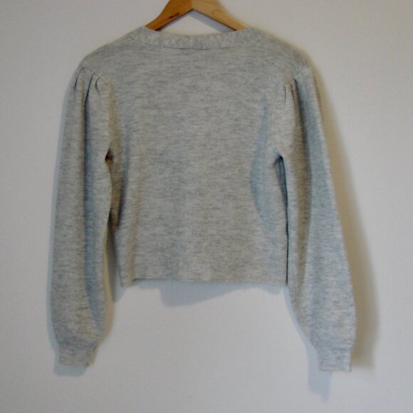 Gray V-neck Cardigan Sweater Decorative Button Up Front Soft Office Size Small - Picture 9 of 11